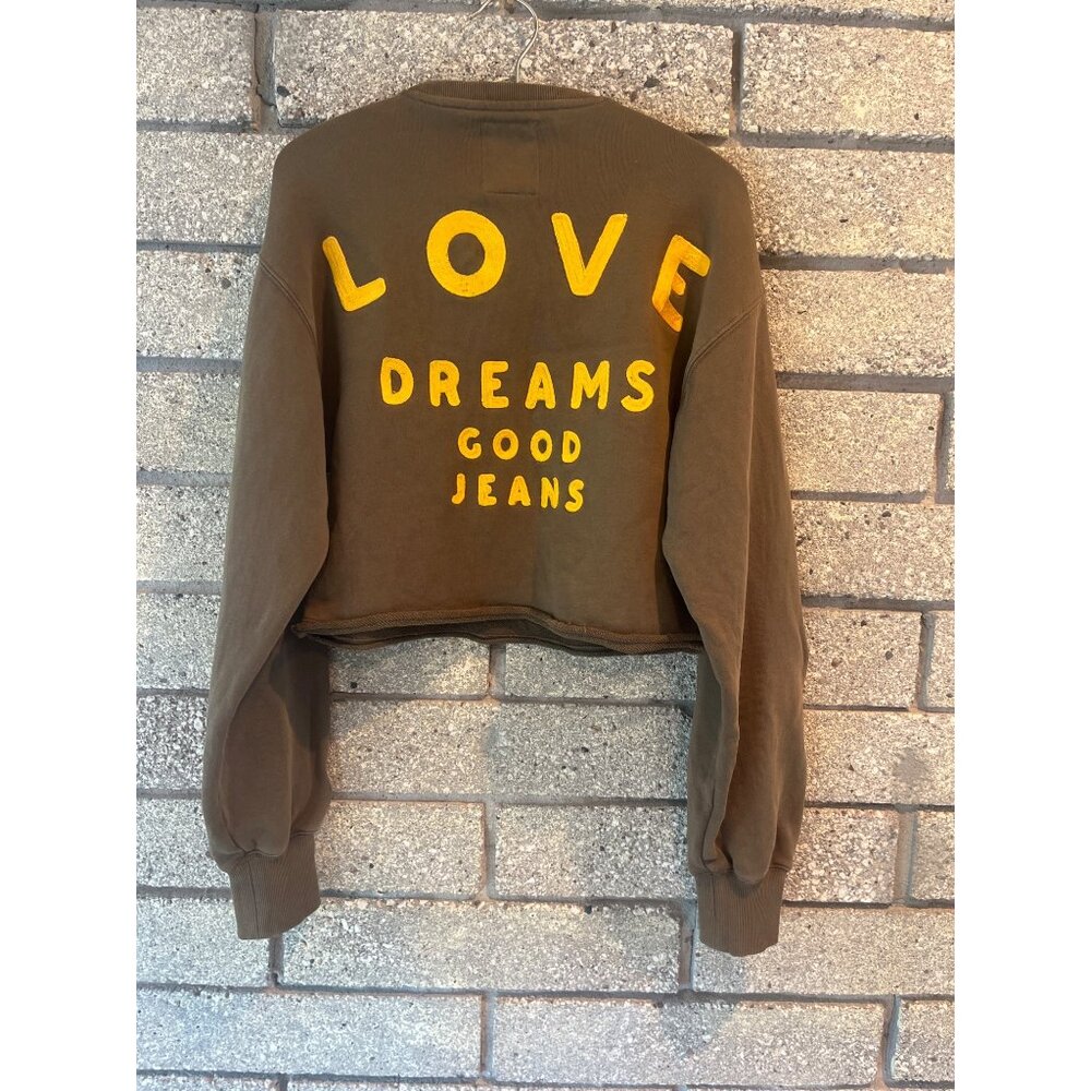 Fred Segal Wrangler XS Cropped Brown Sweatshirt W/ Yellow Heart & Back Love Drea